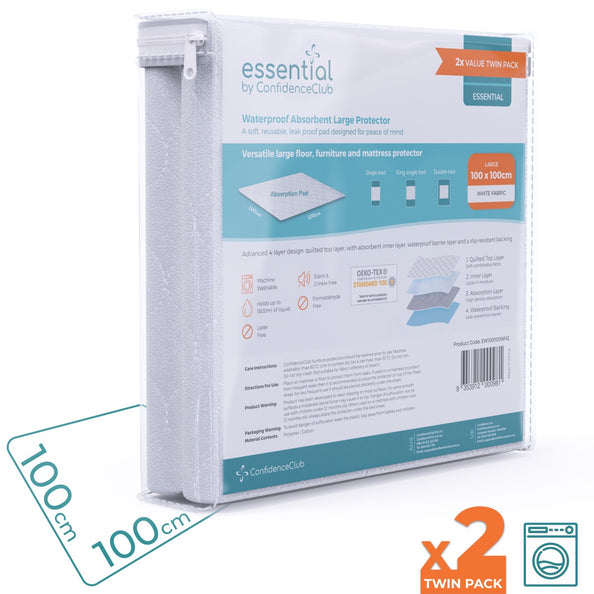 Essential Waterproof Large Protector 100x100cm - Twin-Pack