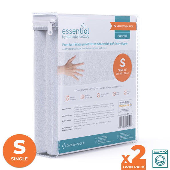 Essential Soft Cotton Terry Waterproof Fitted Sheet – Twin Pack