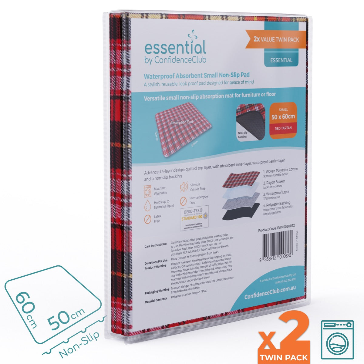 Essential Washable Absorbent Non-Slip Mat 50x60cm - Twin Pack –  ConfidenceClub