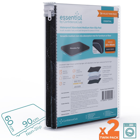 Essential Washable Absorbent Non-Slip Mat 60x90cm - Twin-Pack