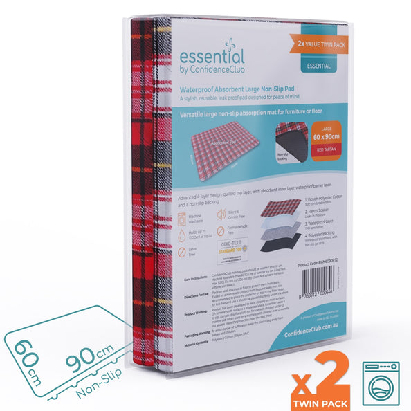 Essential Washable Absorbent Non-Slip Mat 60x90cm - Twin-Pack